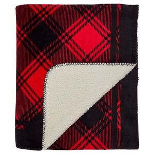 PINK Victoria's Secret Red and Black Plaid Sherpa Throw